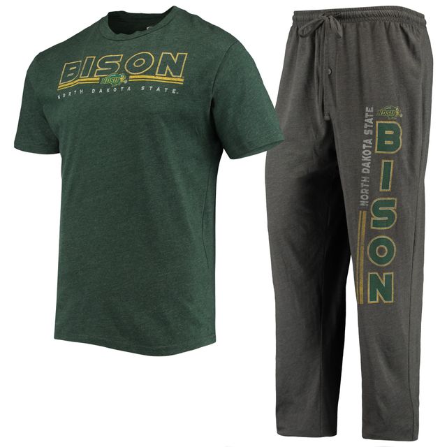 Concepts Sport T-shirt et pantalon NDSU Bison Meter anthracite chiné/vert pour homme