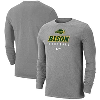 T-shirt à manches longues Nike NDSU Bison gris chiné pour homme