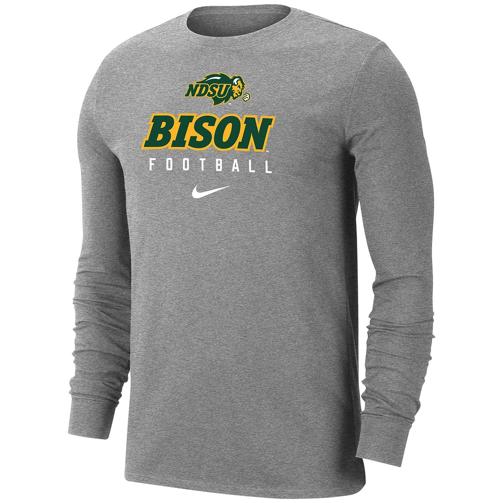 T-shirt à manches longues Nike NDSU Bison gris chiné pour homme