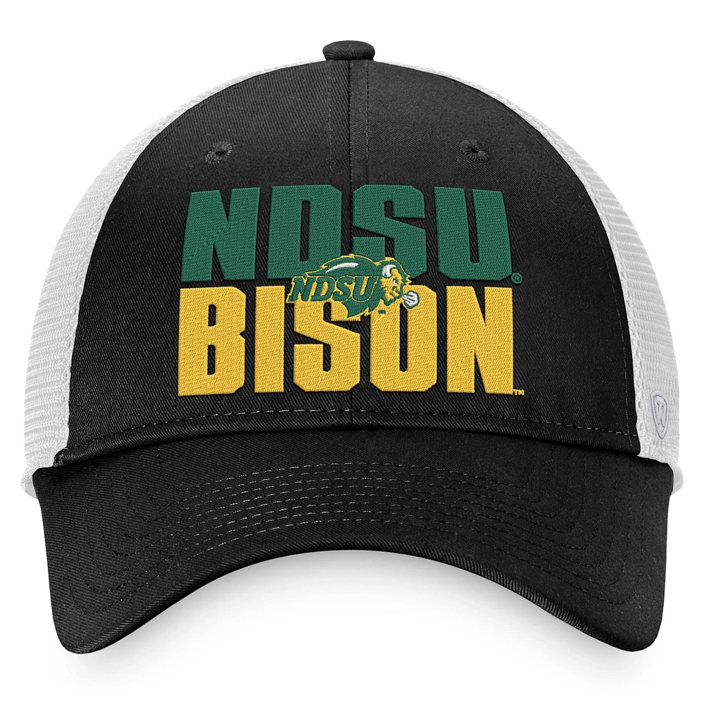 Men's Top of the World Black/White NDSU Bison Stockpile Trucker Snapback Hat