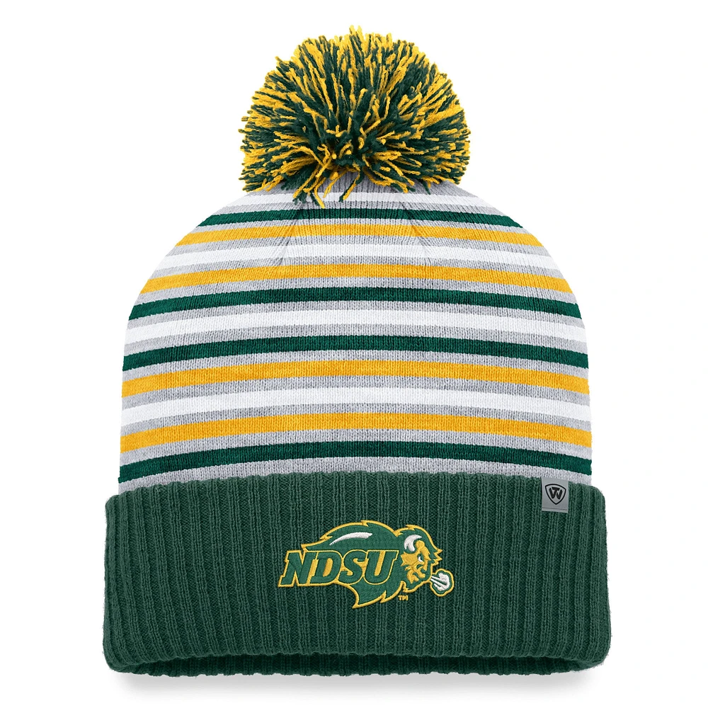 Men's Top of the World Green NDSU Bison Dash Cuffed Knit Hat with Pom