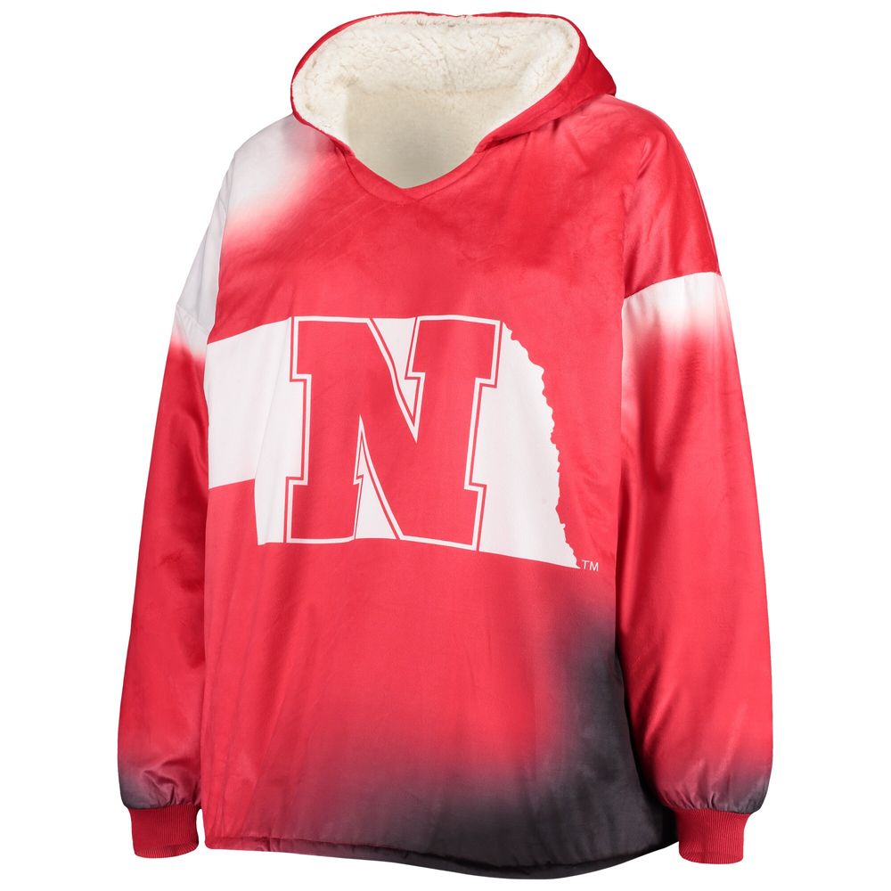 FOCO Scarlet/White Nebraska Huskers Sherpa Big Logo Gradient Reversible Hoodeez