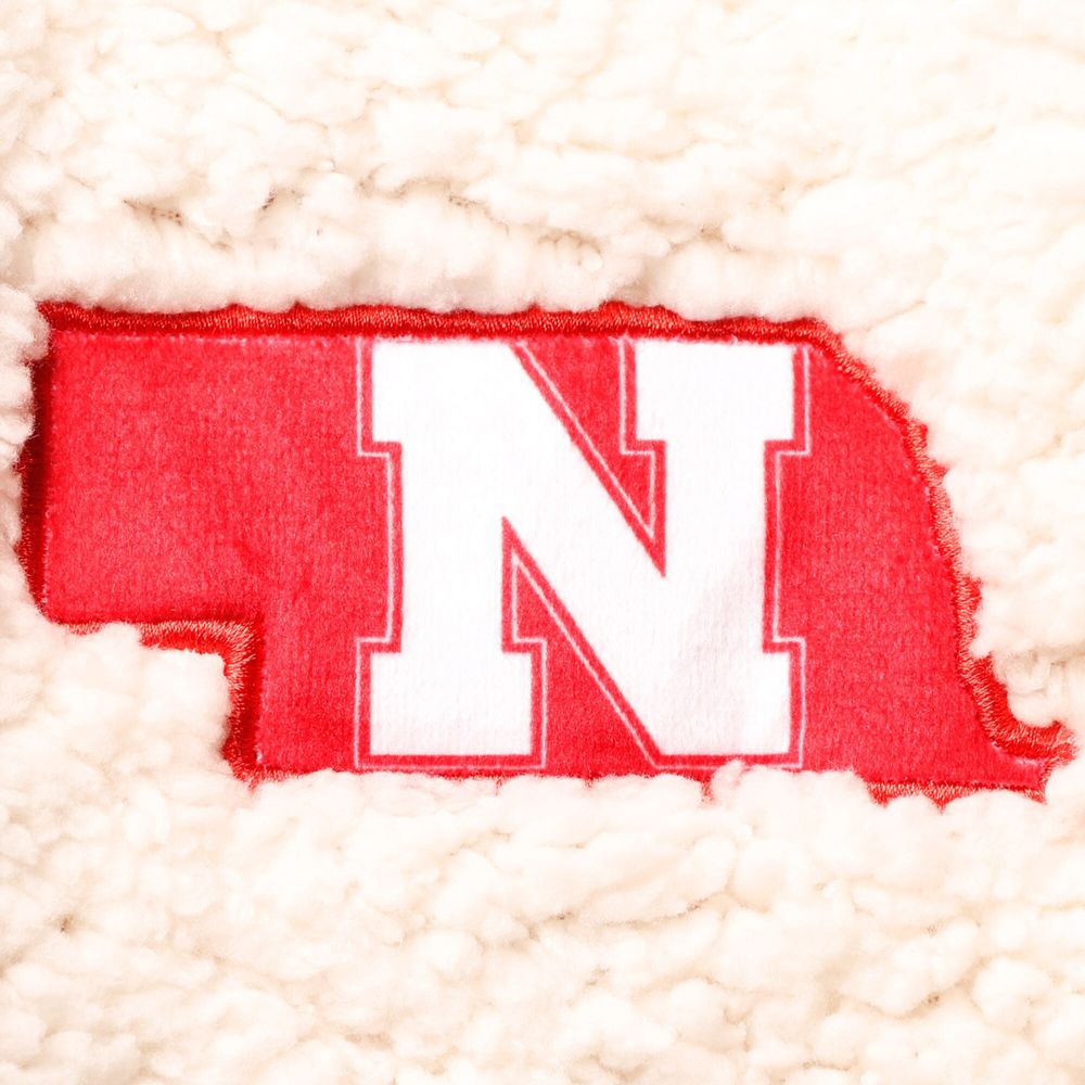 FOCO Scarlet/White Nebraska Huskers Sherpa Big Logo Gradient Reversible Hoodeez