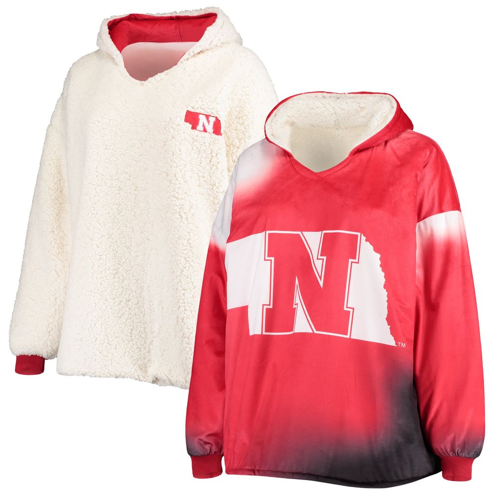 FOCO Scarlet/White Nebraska Huskers Sherpa Big Logo Gradient Reversible Hoodeez