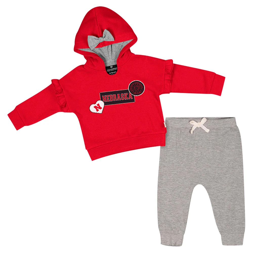 Ensemble sweat à capuche et pantalon en polaire pour bébé fille Colosseum Scarlet Nebraska Huskers Patches