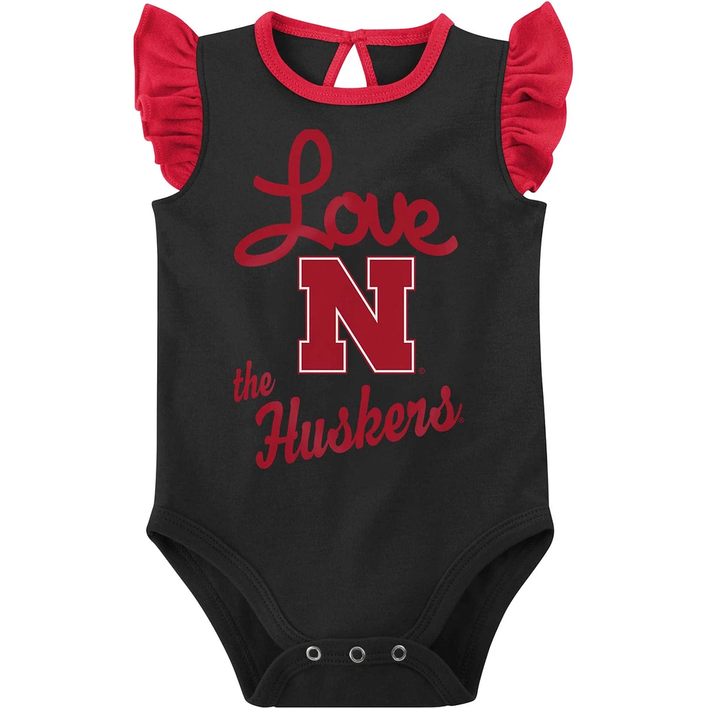 Girls Newborn & Infant Scarlet/Black Nebraska Huskers Spread the Love 2-Pack Bodysuit Set