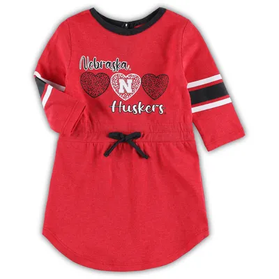 Nebraska Huskers Colosseum Girls Toddler Poppin Sleeve Stripe Dress - Heathered Scarlet