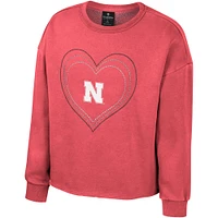 Girls Youth Colosseum Scarlet Nebraska Huskers Audrey Washed Fleece Pullover Crewneck Sweatshirt