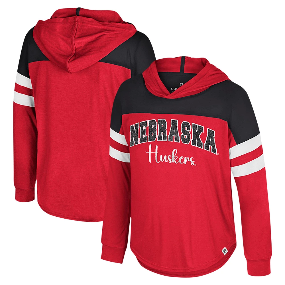 T-shirt à manches longues et capuche réfléchissant pour jeunes filles Colosseum Scarlet Nebraska Huskers