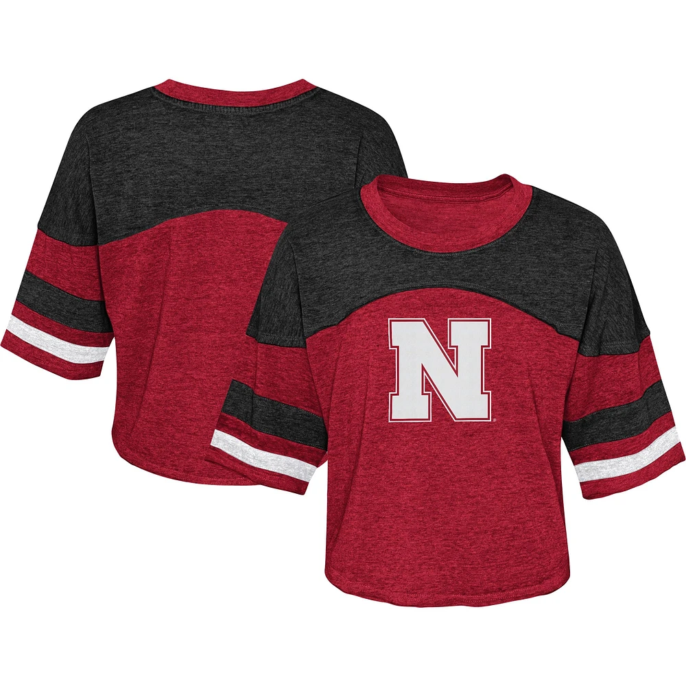 T-shirt en jersey à manches rayées dimanche vendredi des Huskers du Nebraska Scarlet pour fille