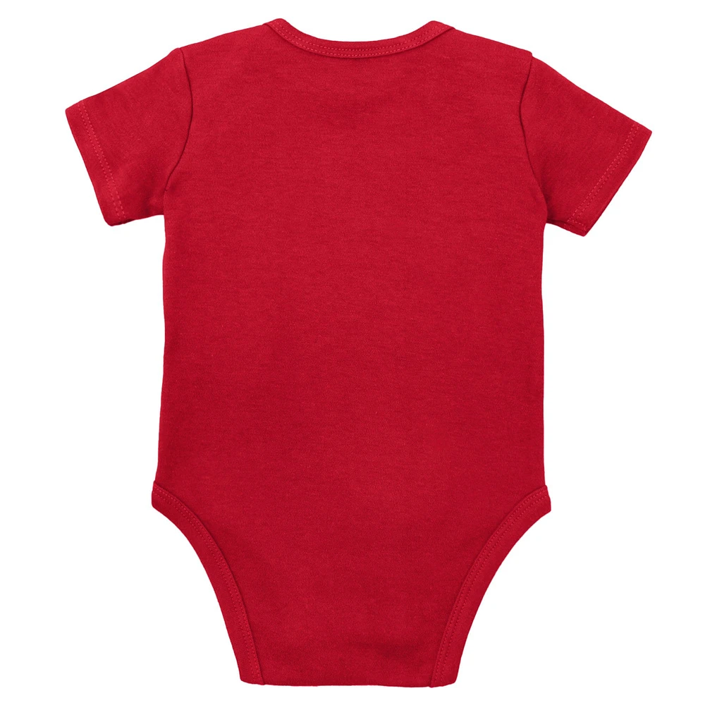 Ensemble de 3 bodys, bavoirs et chaussons Mitchell & Ness Scarlet/Heather Grey Nebraska Huskers pour bébé