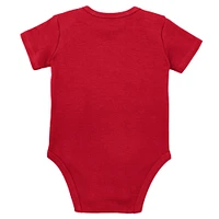 Ensemble de 3 bodys, bavoirs et chaussons Mitchell & Ness Scarlet/Heather Grey Nebraska Huskers pour bébé