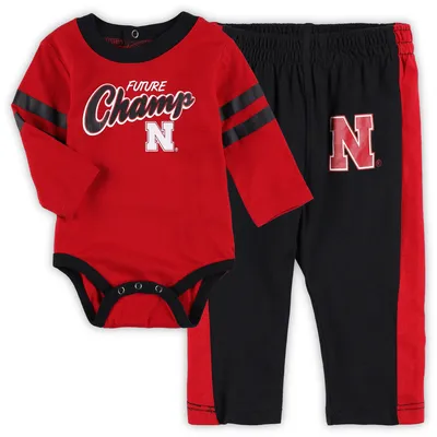 Nebraska Huskers Infant Little Kicker Long Sleeve Bodysuit and Sweatpants Set - Scarlet/Black