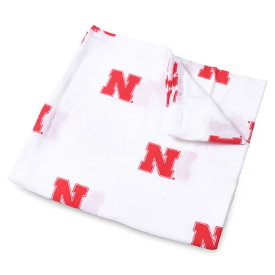 Couverture d'emmaillotage en mousseline pour bébé Three Little Anchors White Nebraska Huskers 47'' x 47''