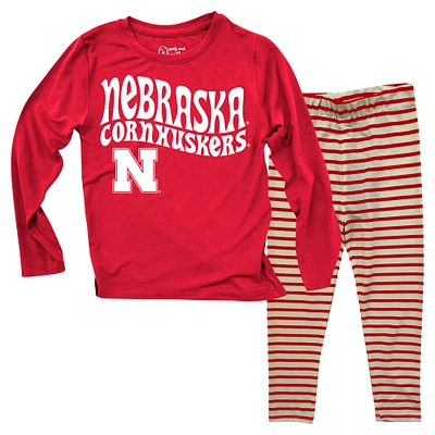 Ensemble haut à manches longues et leggings rayés pour bébé Wes & Willy Nebraska Huskers