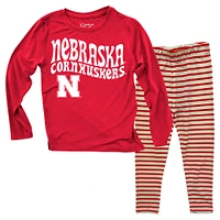 Infant Wes & Willy  Nebraska Huskers Long Sleeve Top and Striped Tri-Blend Leggings Set