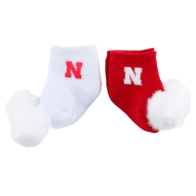 Lot de deux paires de chaussettes à pompon ZooZatz Nebraska Huskers pour bébé