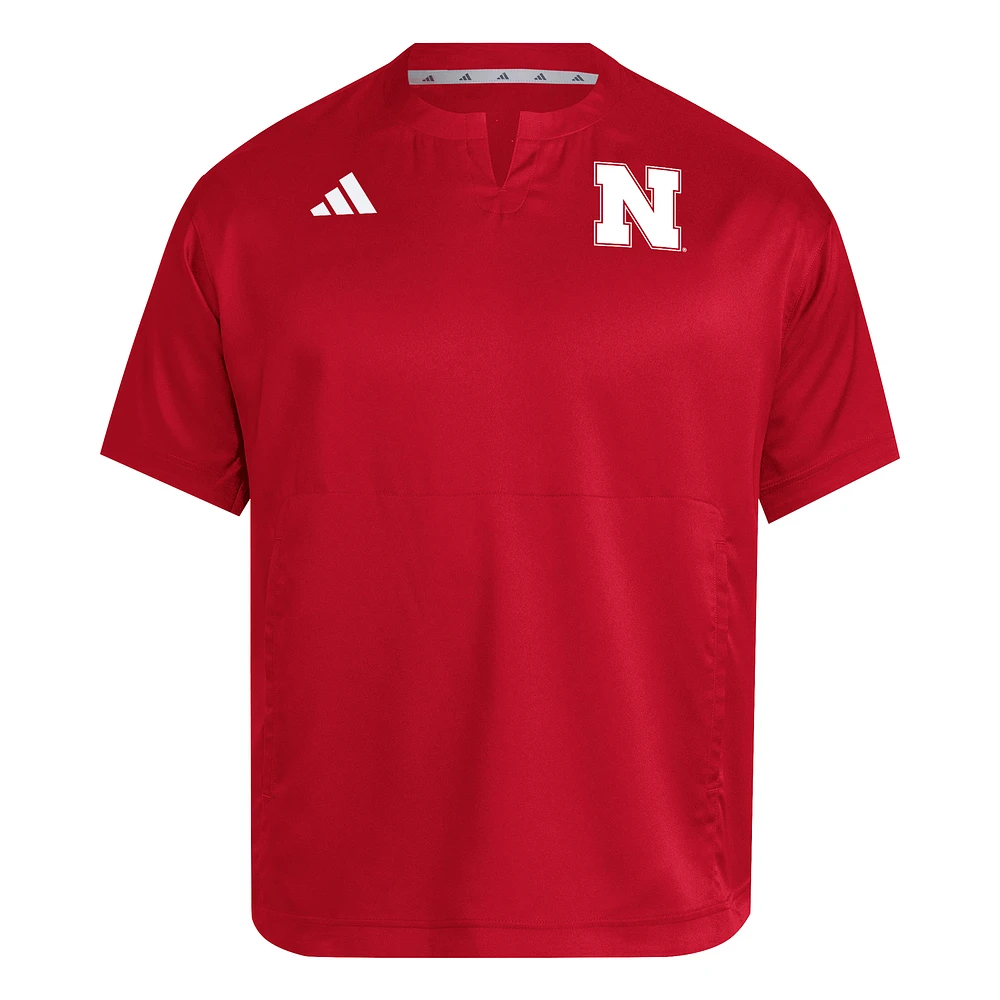 Men's adidas  Red Nebraska Huskers Dugout Coaches Adizero Notch Neck Pullover Top