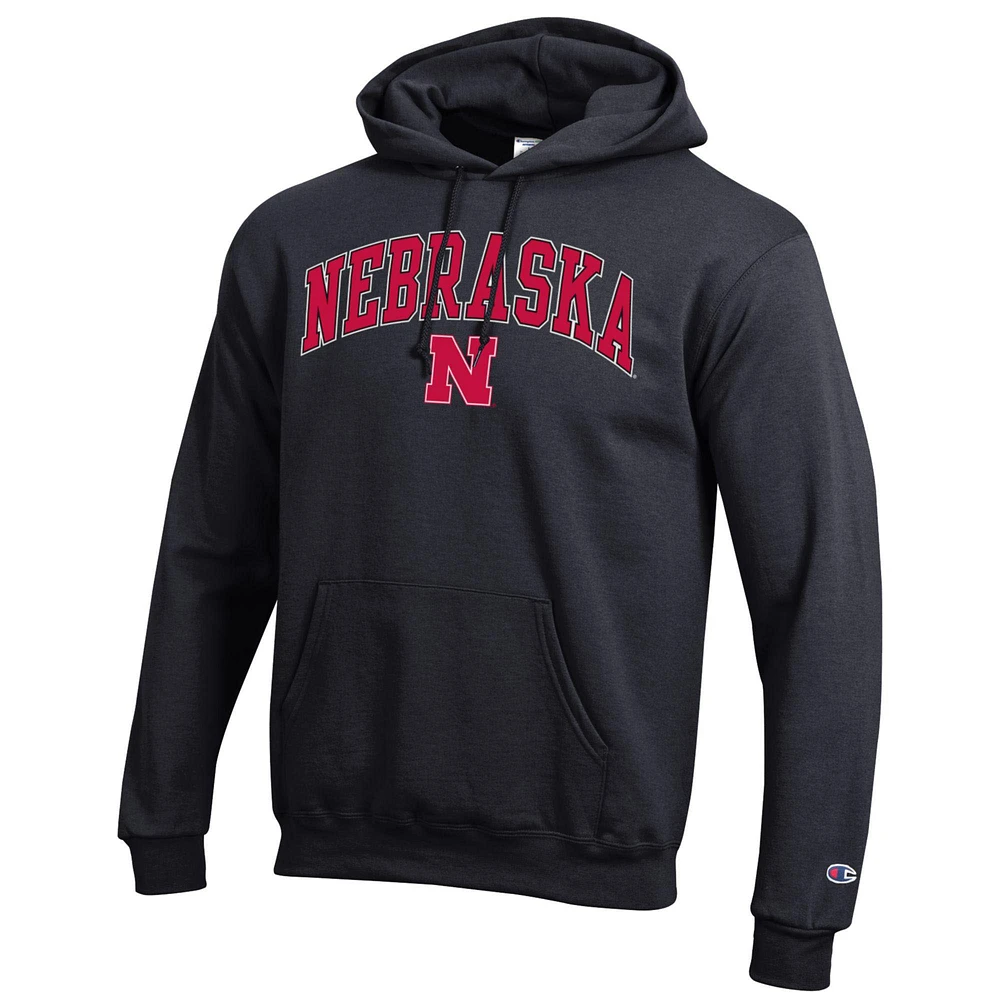 Men's Champion  Black Nebraska Huskers Arch Over Logo Pullover Hoodie