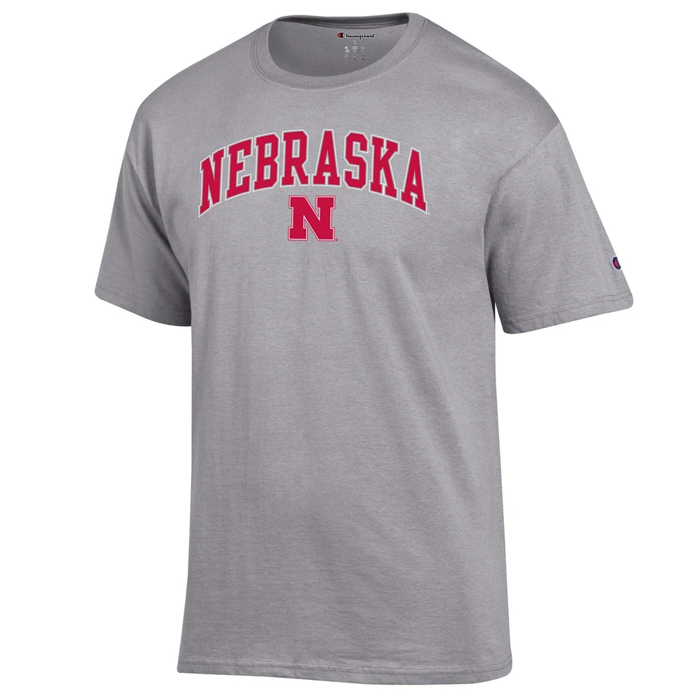 Men's Champion  Heather Gray Nebraska Huskers Arch Over Logo T-Shirt