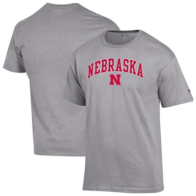 Men's Champion  Heather Gray Nebraska Huskers Arch Over Logo T-Shirt