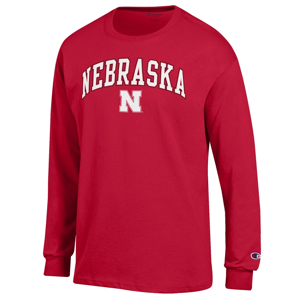 Men's Champion  Scarlet Nebraska Huskers Arch Over Logo Long Sleeve T-Shirt
