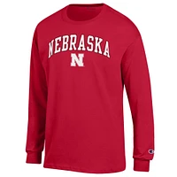 Men's Champion  Scarlet Nebraska Huskers Arch Over Logo Long Sleeve T-Shirt