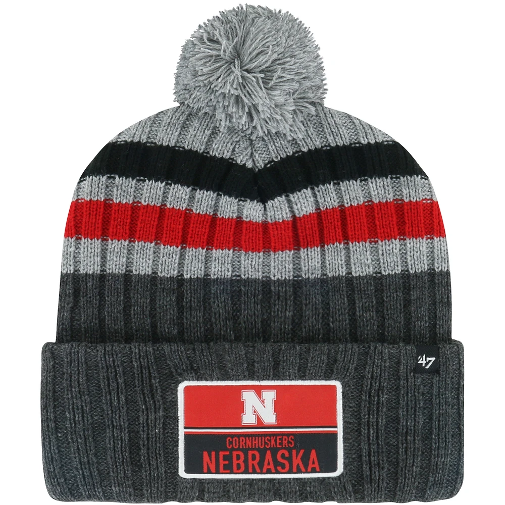 Bonnet en tricot à revers à rayures et pompon '47 Charcoal Nebraska Huskers pour hommes