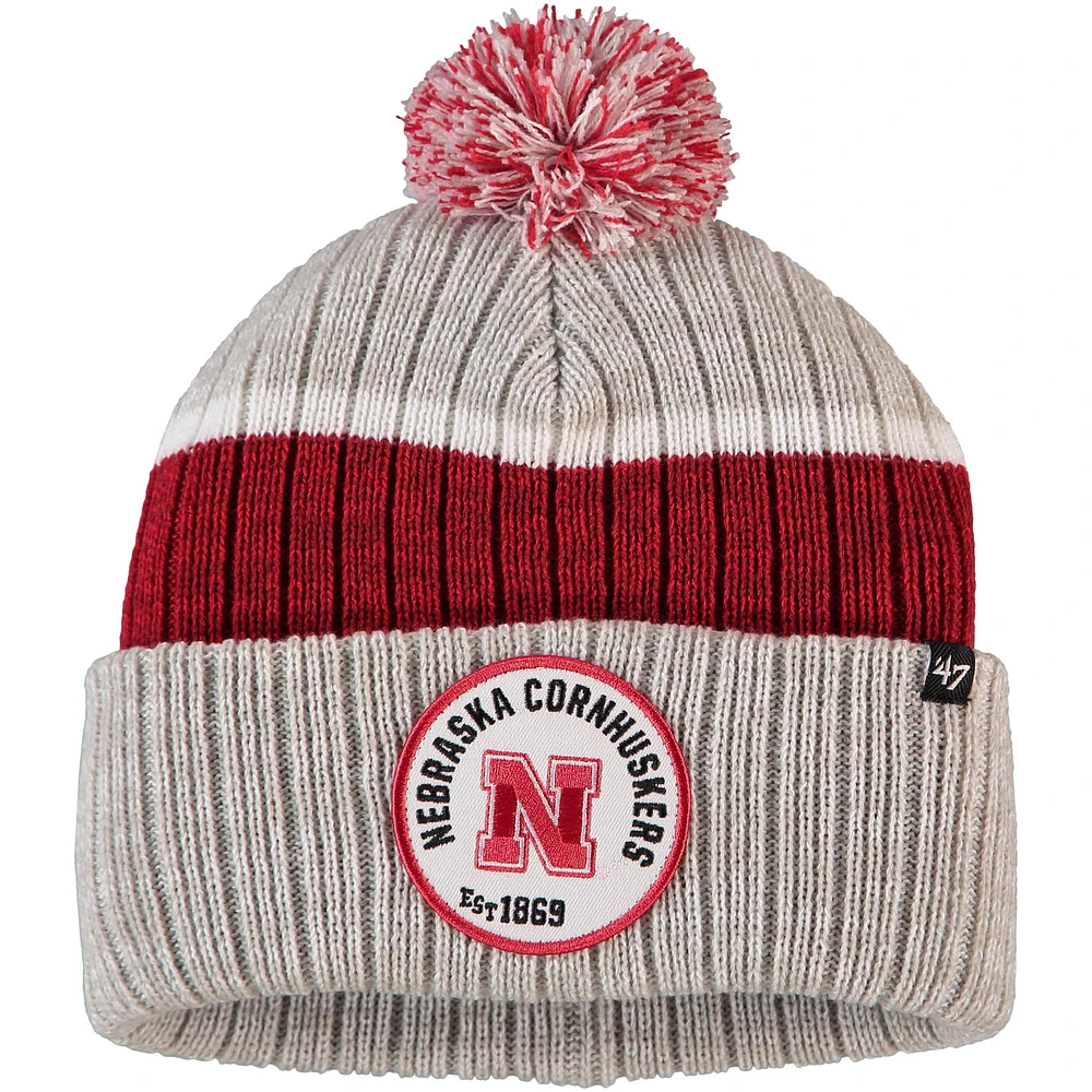 Men's '47 Gray Nebraska Huskers Holcomb Cuffed Knit Hat with Pom