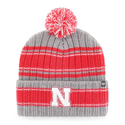 Bonnet en tricot à revers gris Nebraska Huskers Rexford '47 pour homme avec pompon