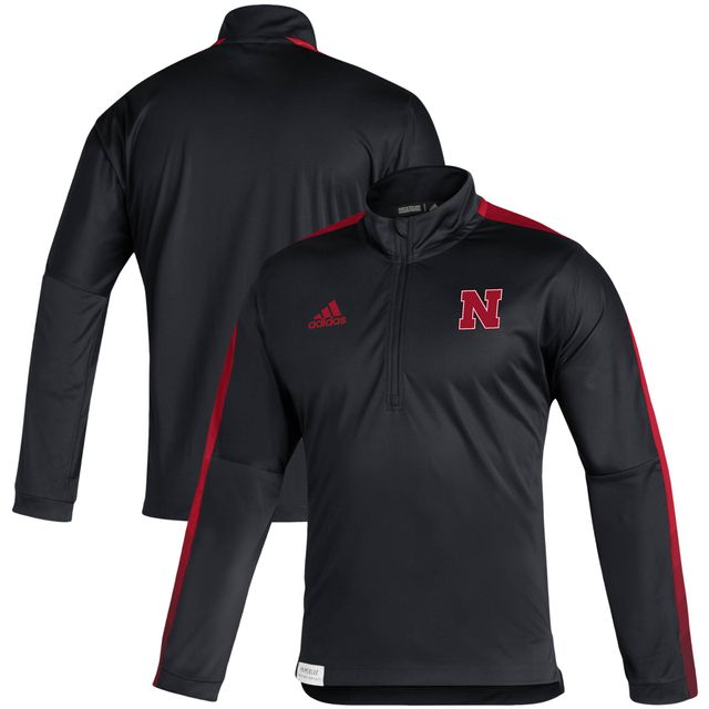 Veste adidas noire Nebraska Huskers 2021 Sideline Primeblue à quart de zip pour homme