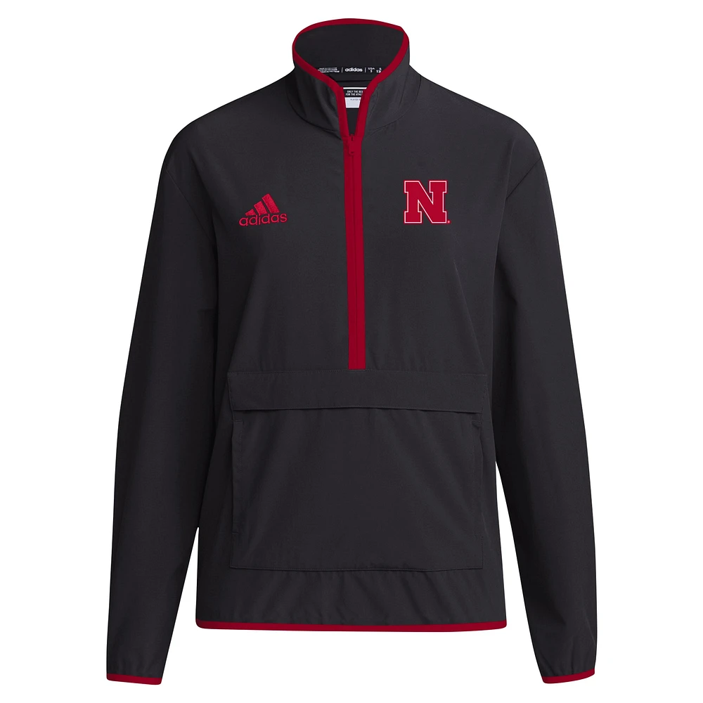 Veste à demi-zip adidas Nebraska Huskers Coaches Sideline pour hommes, noire