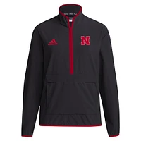 Veste à demi-zip adidas Nebraska Huskers Coaches Sideline pour hommes, noire