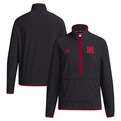 Veste à demi-zip adidas Nebraska Huskers Coaches Sideline pour hommes, noire