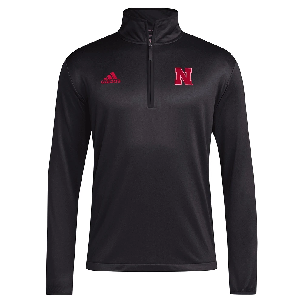 Haut adidas Nebraska Huskers 2024 Coaches Sideline à fermeture éclair quart de tour pour homme noir