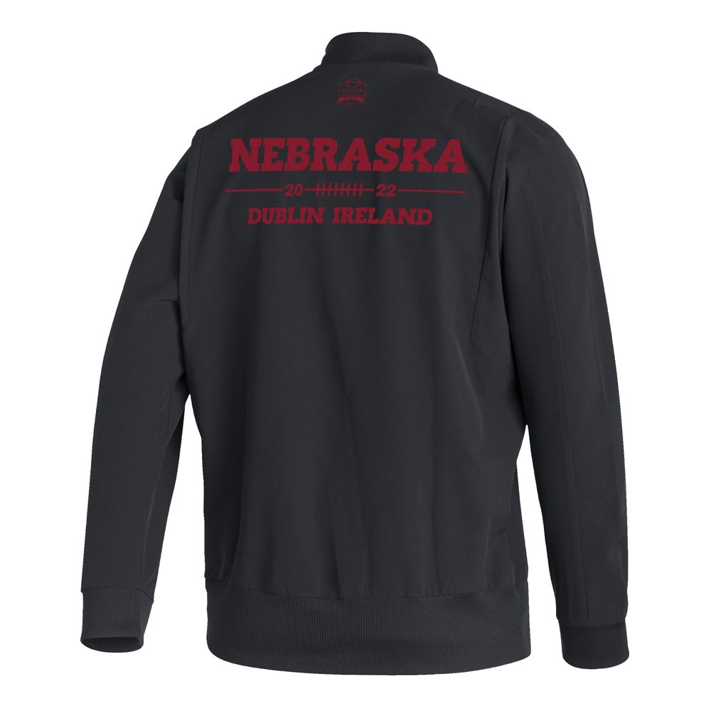 Men's adidas Black Nebraska Huskers Ireland Sideline Woven Primeblue Full-Zip Bomber Jacket