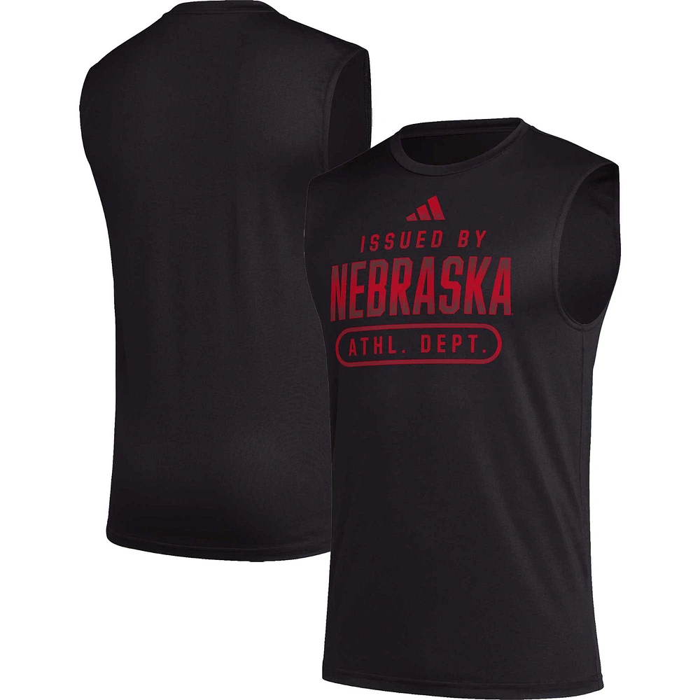 Débardeur d'avant-match adidas Nebraska Huskers Sideline AEROREADY noir pour homme