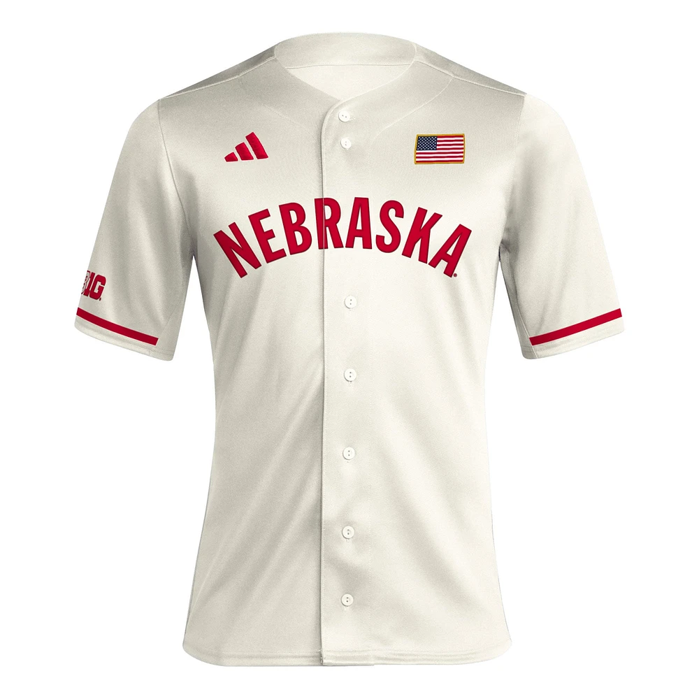 Maillot de baseball réplique crème Nebraska Huskers adidas pour hommes