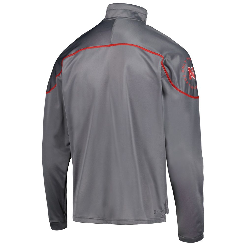 Men's adidas Gray Nebraska Huskers AEROREADY Knit Quarter-Snap Jacket