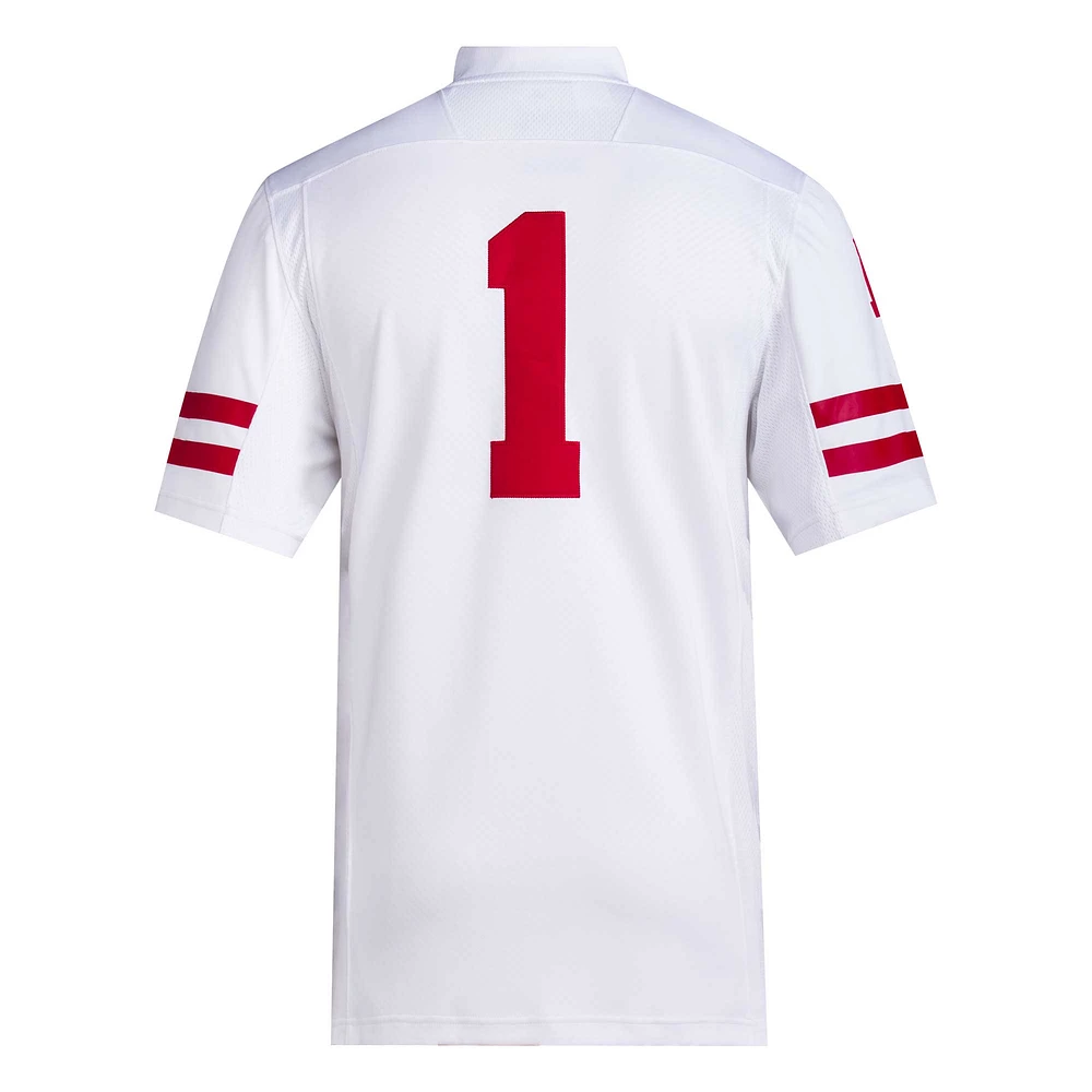 Maillot de football Premier Nebraska Huskers adidas #1 blanc pour homme