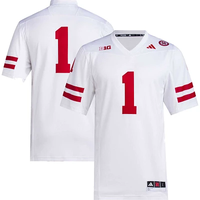 Maillot de football Premier Nebraska Huskers adidas #1 blanc pour homme