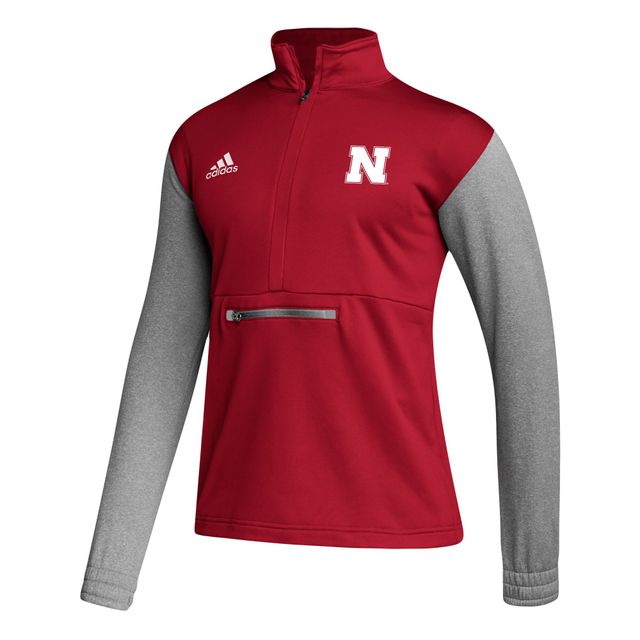 Haut à demi-zip adidas Nebraska Huskers Team AEROREADY pour hommes, écarlate/gris chiné