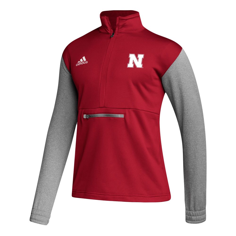 Men's adidas Scarlet/Heathered Gray Nebraska Huskers Team AEROREADY Half-Zip Top