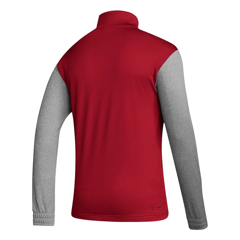 Men's adidas Scarlet/Heathered Gray Nebraska Huskers Team AEROREADY Half-Zip Top