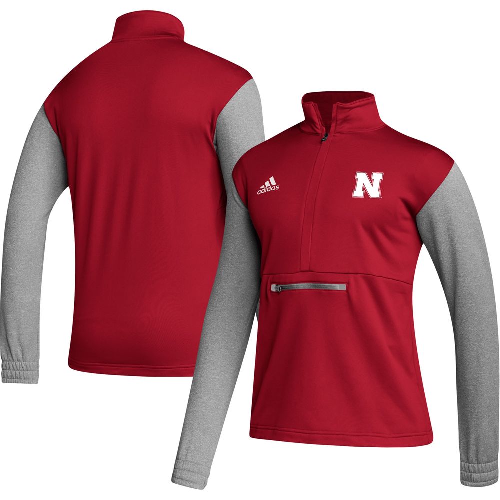 Men's adidas Scarlet/Heathered Gray Nebraska Huskers Team AEROREADY Half-Zip Top