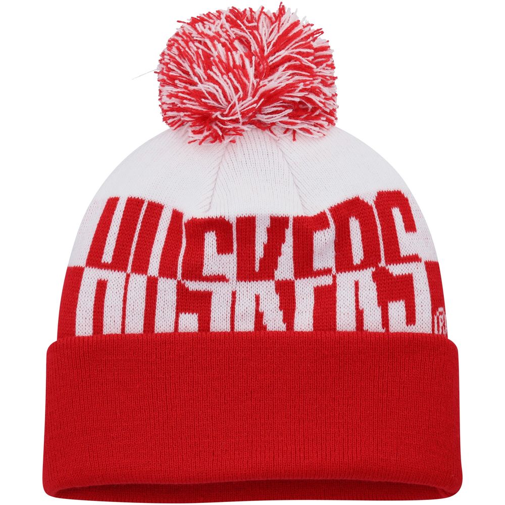 Men's adidas Scarlet/White Nebraska Huskers Colorblock Cuffed Knit Hat with Pom