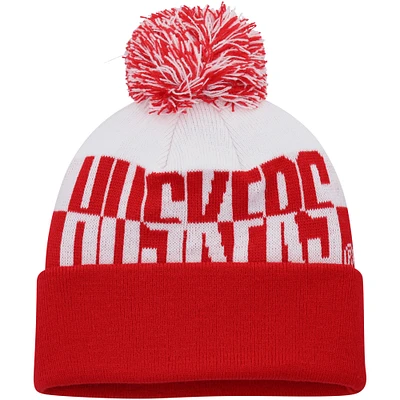 Bonnet en tricot à revers avec pompons adidas Scarlet/White Nebraska Huskers pour homme