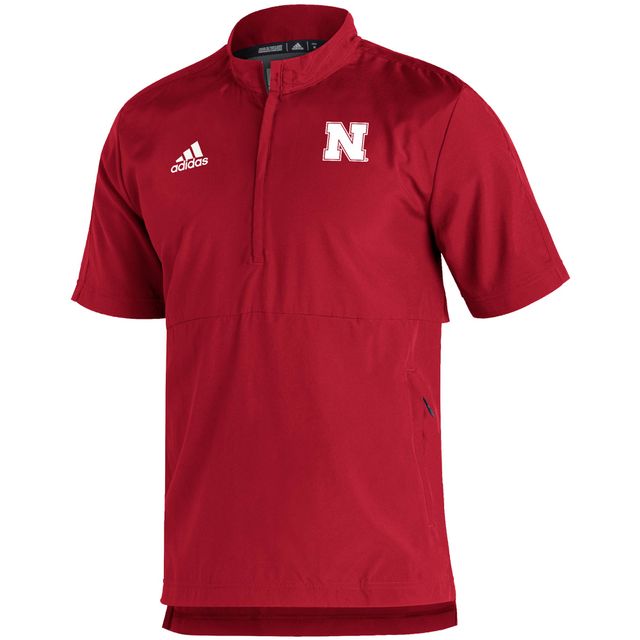 Veste adidas Scarlet Nebraska Huskers 2021 Sideline AEROREADY à manches courtes et quart de zip pour homme