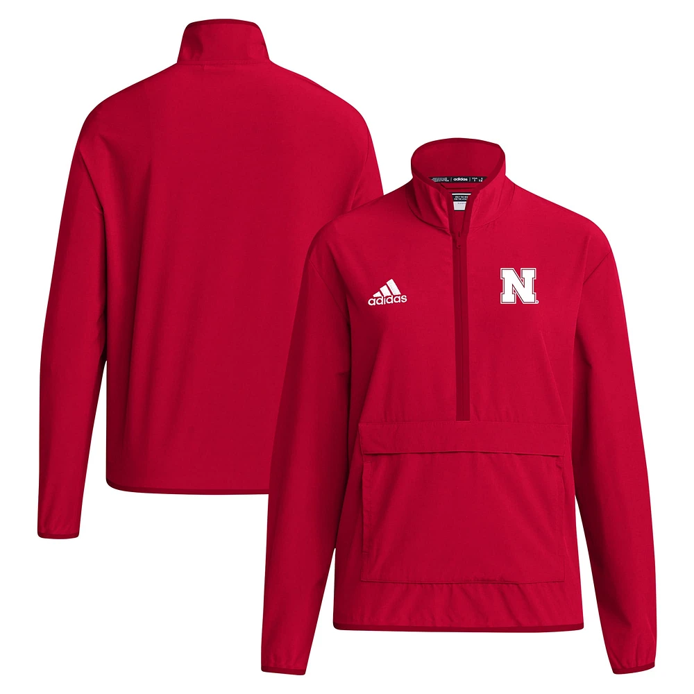 Men's adidas Scarlet Nebraska Huskers 2024 Coaches Sideline Half-Zip Jacket