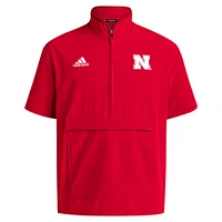 Men's adidas Scarlet Nebraska Huskers 2024 Coaches Sideline Half-Zip Short Sleeve Jacket